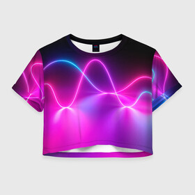 Женская футболка Crop-top 3D с принтом Лучи света pink theme в Тюмени, 100% полиэстер | круглая горловина, длина футболки до линии талии, рукава с отворотами | абстрактные | волна | волна света | излучение | киберпанк | лучи | лучи света | неон | неоновые принты | рисунок | свет