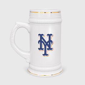 Кружка пивная с принтом New York Mets - baseball team в Тюмени,  керамика (Материал выдерживает высокую температуру, стоит избегать резкого перепада температур) |  объем 630 мл | baseball | new york mets | team | usa | бейсбол | нью йорк | сша
