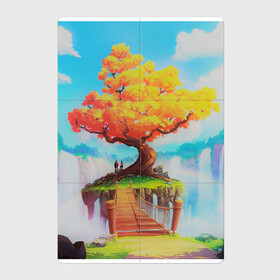 Магнитный плакат 2Х3 с принтом Золотое Дерево и Голубое Небо в Тюмени, Полимерный материал с магнитным слоем | 6 деталей размером 9*9 см | анимация | аниме | мультик | природа | рисунки