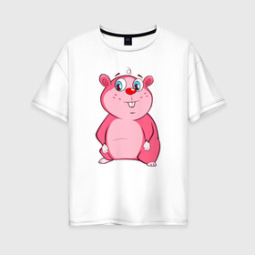 Женская футболка хлопок Oversize с принтом Веселый бобр pink edition в Тюмени, 100% хлопок | свободный крой, круглый ворот, спущенный рукав, длина до линии бедер
 | бобр | девушкам | детям | для девушек | для детей | животные | лес | милые звери | природа