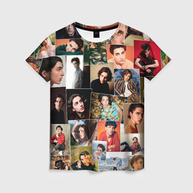 Женская футболка 3D с принтом Тимоти цветной коллаж в Тюмени, 100% полиэфир ( синтетическое хлопкоподобное полотно) | прямой крой, круглый вырез горловины, длина до линии бедер | timothe chalamet | актер | коллаж | тимоти шаламе | фотосессии