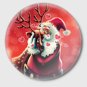 Значок с принтом Santa and deer в Тюмени,  металл | круглая форма, металлическая застежка в виде булавки | new year | арт | графика | дед мороз | зима | новый год | олень | рождество | санта