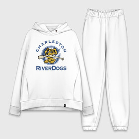 Женский костюм хлопок Oversize с принтом Charleston River Dogs в Тюмени,  |  | baseball | bat | dog | fangs | jaw | muzzle | team | usa | бейсбол | бита | клыки | пасть | пёс