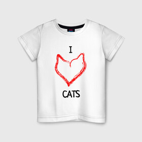 Детская футболка хлопок с принтом I Люблю Cats в Тюмени, 100% хлопок | круглый вырез горловины, полуприлегающий силуэт, длина до линии бедер | cat | cats | и люблю кошек | кот | коты | кошка | кошки | кошки приколы | прикол с кошками | футболка кошка | я люблю котов