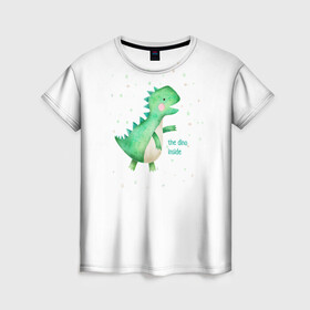 Женская футболка 3D с принтом Dino inside в Тюмени, 100% полиэфир ( синтетическое хлопкоподобное полотно) | прямой крой, круглый вырез горловины, длина до линии бедер | внутри | дино | динозавр | динозавр внутри | зверь | зверь внутри | зеленый | юрский период