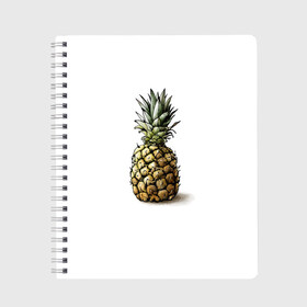 Тетрадь с принтом Pineapple watercolor в Тюмени, 100% бумага | 48 листов, плотность листов — 60 г/м2, плотность картонной обложки — 250 г/м2. Листы скреплены сбоку удобной пружинной спиралью. Уголки страниц и обложки скругленные. Цвет линий — светло-серый
 | pineapple | ананас | графика | еда | рисунок | фрукт