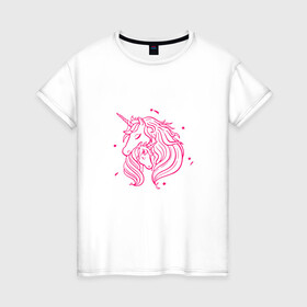 Женская футболка хлопок с принтом Единорог (единорожка) в Тюмени, 100% хлопок | прямой крой, круглый вырез горловины, длина до линии бедер, слегка спущенное плечо | девочке | девушке | единорог | единорожка | подарок