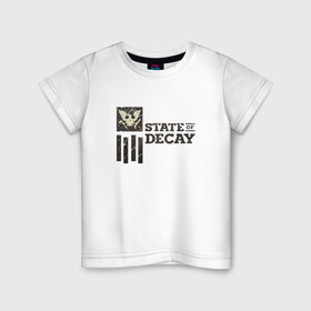 Детская футболка хлопок с принтом State of Decay Iron Logo в Тюмени, 100% хлопок | круглый вырез горловины, полуприлегающий силуэт, длина до линии бедер | Тематика изображения на принте: logo | state of decay | survival horror | undead labs | загнивающий штат | зомби апокалипсис | лого | логотип | стадия разложения | стейт оф декай | эмблема