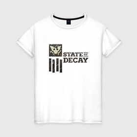 Женская футболка хлопок с принтом State of Decay Iron Logo в Тюмени, 100% хлопок | прямой крой, круглый вырез горловины, длина до линии бедер, слегка спущенное плечо | logo | state of decay | survival horror | undead labs | загнивающий штат | зомби апокалипсис | лого | логотип | стадия разложения | стейт оф декай | эмблема