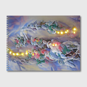 Альбом для рисования с принтом Уютное новогоднее настроение в Тюмени, 100% бумага
 | матовая бумага, плотность 200 мг. | Тематика изображения на принте: гирлянда | дед мороз | зима | новый год | огни | подарки | праздник | рождество | снегурочка | тренд