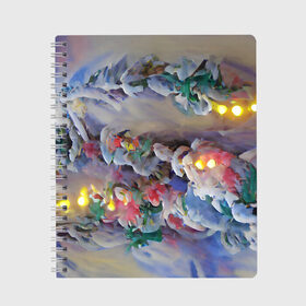 Тетрадь с принтом Уютное новогоднее настроение в Тюмени, 100% бумага | 48 листов, плотность листов — 60 г/м2, плотность картонной обложки — 250 г/м2. Листы скреплены сбоку удобной пружинной спиралью. Уголки страниц и обложки скругленные. Цвет линий — светло-серый
 | Тематика изображения на принте: гирлянда | дед мороз | зима | новый год | огни | подарки | праздник | рождество | снегурочка | тренд