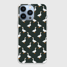 Чехол для iPhone 13 Pro с принтом Гуси паттерн в Тюмени,  |  | Тематика изображения на принте: goose | gooses | водоплавающие животные | гуси | гусь | дичь | домашние птицы | животные | паттерн | птицы | утки