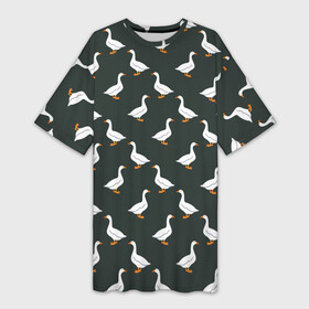 Платье-футболка 3D с принтом Гуси паттерн в Тюмени,  |  | goose | gooses | водоплавающие животные | гуси | гусь | дичь | домашние птицы | животные | паттерн | птицы | утки