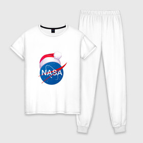Женская пижама хлопок с принтом NASA NEW YEAR 2022 в Тюмени, 100% хлопок | брюки и футболка прямого кроя, без карманов, на брюках мягкая резинка на поясе и по низу штанин | 2022 | christmas | galaxy | nasa | new year | space | space company | star | астрономия | галактика | год тигра | звезды | космическая компания | космос | наса | наступающий год | новогодний | новый год | рождественский | рождеств