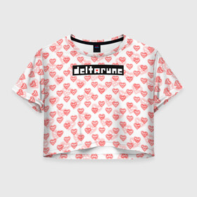 Женская футболка Crop-top 3D с принтом DELTARUNE PATTERN LOGO в Тюмени, 100% полиэстер | круглая горловина, длина футболки до линии талии, рукава с отворотами | deltarune | deltarune 2 | game | patern | pattern | undertale символ | дельта | дельтарун | дельтарун 2 | знак руин андертейл | значок дельтарун пиксель | игра | патерн | паттерн | руна