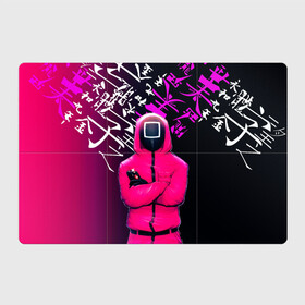 Магнитный плакат 3Х2 с принтом Игра в кальмара 2022 Топ в Тюмени, Полимерный материал с магнитным слоем | 6 деталей размером 9*9 см | игра | иероглифы | кальмара | китайский | неон | охранник | розовый | стражник