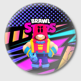 Значок с принтом ГРОМ БРАВЛ СТАРС GROM BRAWL STARS в Тюмени,  металл | круглая форма, металлическая застежка в виде булавки | brawl | brawl stars | brawlstars | grom | бравлстарс | гром