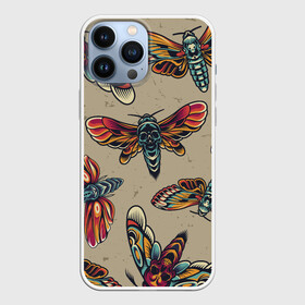 Чехол для iPhone 13 Pro Max с принтом Мотыльки черепа в Тюмени,  |  | бабочки | гранж | мотыльки | татту | узор | череп