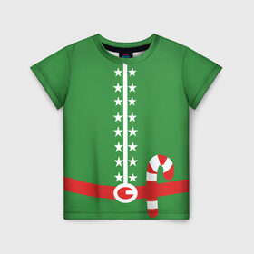 Детская футболка 3D с принтом Эльфийский костюм в Тюмени, 100% гипоаллергенный полиэфир | прямой крой, круглый вырез горловины, длина до линии бедер, чуть спущенное плечо, ткань немного тянется | Тематика изображения на принте: candy | elf | конфета | леденец | эльф