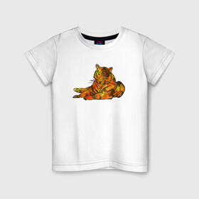 Детская футболка хлопок с принтом Акварельный тигр 2022 в Тюмени, 100% хлопок | круглый вырез горловины, полуприлегающий силуэт, длина до линии бедер | дикие кошки | новый год | символ года | тигр | тигренок