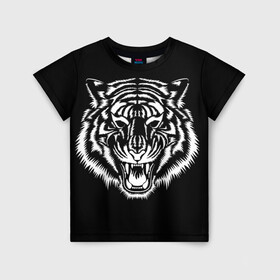 Детская футболка 3D с принтом Сильный тигр в Тюмени, 100% гипоаллергенный полиэфир | прямой крой, круглый вырез горловины, длина до линии бедер, чуть спущенное плечо, ткань немного тянется | 2022 | strong | tiger | сильный | тигр