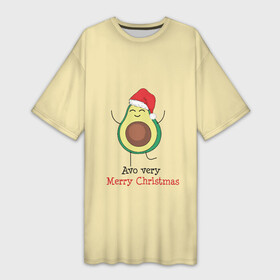 Платье-футболка 3D с принтом Avo Merry Christmas в Тюмени,  |  | Тематика изображения на принте: avocado | santa | the hood | авокадо | колпак