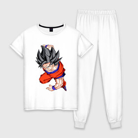Женская пижама хлопок с принтом Son Goku (Dragon Ball Z) в Тюмени, 100% хлопок | брюки и футболка прямого кроя, без карманов, на брюках мягкая резинка на поясе и по низу штанин | anime | dragonball | goku | аниме | анимэ | гоку | драконий | жемчуг | манга