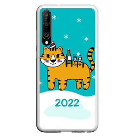 Чехол для Honor P30 с принтом Новогодний стол - тигр в Тюмени, Силикон | Область печати: задняя сторона чехла, без боковых панелей | 2022 | год тигра | новый год | новый год 2022 | символ года | тигр | тигренок | тигрица | тигры