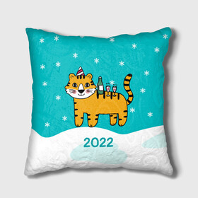 Подушка 3D с принтом Новогодний стол - тигр в Тюмени, наволочка – 100% полиэстер, наполнитель – холлофайбер (легкий наполнитель, не вызывает аллергию). | состоит из подушки и наволочки. Наволочка на молнии, легко снимается для стирки | 2022 | год тигра | новый год | новый год 2022 | символ года | тигр | тигренок | тигрица | тигры