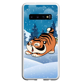 Чехол для Samsung Galaxy S10 с принтом Тигренок подтягивается в Тюмени, Силикон | Область печати: задняя сторона чехла, без боковых панелей | 2022 | год тигра | новый год | новый год 2022 | символ года | тигр | тигренок | тигрица | тигры