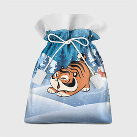 Подарочный 3D мешок с принтом Тигренок подтягивается в Тюмени, 100% полиэстер | Размер: 29*39 см | 2022 | год тигра | новый год | новый год 2022 | символ года | тигр | тигренок | тигрица | тигры