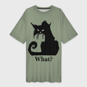 Платье-футболка 3D с принтом What Что в Тюмени,  |  | black cat | cat | fearsome | halloween | question | silhouette | stern look | what | вопрос | кошка | силуэт | суровый взгляд | хеллоуин | черный кот | что