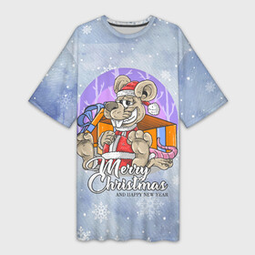 Платье-футболка 3D с принтом Санта Крыс в Тюмени,  |  | new year | арт | графика | зима | крыса | мышь | новый год | рождество