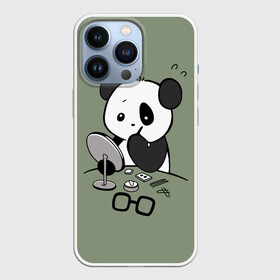 Чехол для iPhone 13 Pro с принтом Панда красит глаза в Тюмени,  |  | bear | eyes | in front of the mirror | paints | panda | глаза | красит | медведь | панда | перед зеркалом