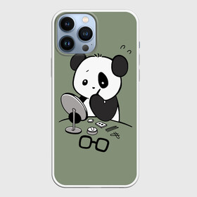 Чехол для iPhone 13 Pro Max с принтом Панда красит глаза в Тюмени,  |  | bear | eyes | in front of the mirror | paints | panda | глаза | красит | медведь | панда | перед зеркалом