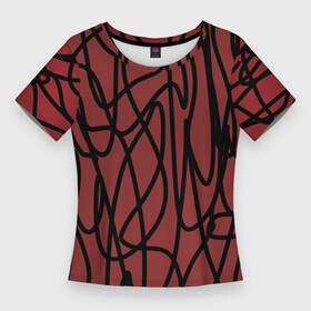 Женская футболка 3D Slim с принтом Кот пробежал в Тюмени,  |  | в топе | в тренде | каракули | линяя | нить | новинка | орнамент | популярное | популярное узор | стиль | узор | чёрная линяя | чёрное на красном