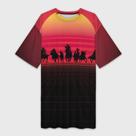 Платье-футболка 3D с принтом ковбои в закате в Тюмени,  |  | закат | ковбои | ковбои в закате | мстители | неуловимые | неуловимые мстители