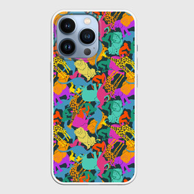 Чехол для iPhone 13 Pro Красочные Животные: в Тюмени,  |  | Тематика изображения на принте: animals | safari | zoo | дикая природа | дикие животные | животные | жираф | звери | зебра | зоопарк | кенгуру | лев | обезьяна | сафари | следы от лап | слон