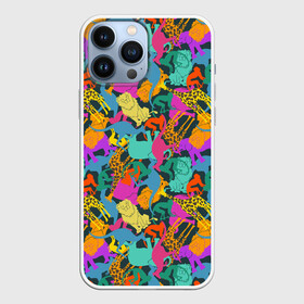 Чехол для iPhone 13 Pro Max Красочные Животные: в Тюмени,  |  | Тематика изображения на принте: animals | safari | zoo | дикая природа | дикие животные | животные | жираф | звери | зебра | зоопарк | кенгуру | лев | обезьяна | сафари | следы от лап | слон