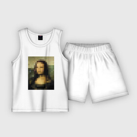 Детская пижама с шортами хлопок с принтом ПИКСЕЛЬНАЯ МОНА ЛИЗА в Тюмени,  |  | da | italy | leonardo | lisa | mona | pixel | vinci | винчи | да | италия | картина | картины | леонардо | лиза | мона | пиксели | пиксельная | художник