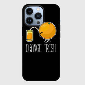 Чехол для iPhone 13 Pro с принтом Orange fresh   апельсиновый фрэш в Тюмени,  |  | freshly squeezed | funny | joke | juice | orange | orange fresh | апельсин | апельсиновый фрэш | писает в стакан | прикол | свежевыжатый | сок | шутка