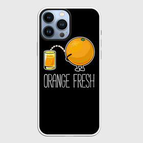 Чехол для iPhone 13 Pro Max с принтом Orange fresh   апельсиновый фрэш в Тюмени,  |  | freshly squeezed | funny | joke | juice | orange | orange fresh | апельсин | апельсиновый фрэш | писает в стакан | прикол | свежевыжатый | сок | шутка