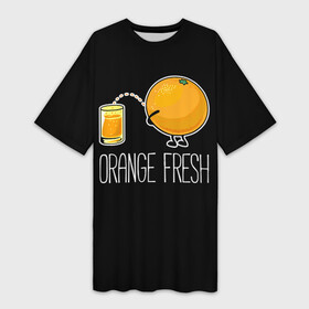 Платье-футболка 3D с принтом Orange fresh  апельсиновый фрэш в Тюмени,  |  | Тематика изображения на принте: freshly squeezed | funny | joke | juice | orange | orange fresh | апельсин | апельсиновый фрэш | писает в стакан | прикол | свежевыжатый | сок | шутка