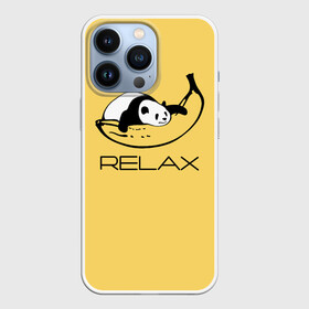 Чехол для iPhone 13 Pro с принтом Relax: панда на банане в Тюмени,  |  | banana | bear | hugged | lies | panda | relax | банан | лежит | медведь | обнял | панда