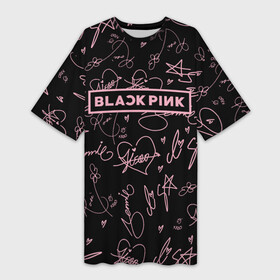 Платье-футболка 3D с принтом BLACKPINK АВТОГРАФЫ ЧЁРНЫЙ в Тюмени,  |  | black  pink | blackpink | ddudu ddudu | jennie | jisoo | kpop | lalisa | lisa | rose | блекпинк | группа | ддуду ддуду | дженни | джису | корейская группа | кпоп | лисы | розовый | розэ | черный