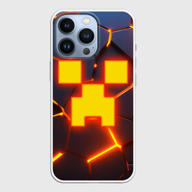 Чехол для iPhone 13 Pro с принтом ОГНЕННЫЙ КРИПЕР | 3D ПЛИТЫ   FIRE CREEPER в Тюмени,  |  | Тематика изображения на принте: 3d | 3d плиты | 3d разлом | block | creeper | cube | fire | flame | game | geometry | hexagon | minecraft | neon | pixel | tnt | блок | гаст | геометрия | детям | компьютерная игра | крафт | крипер | кубики | майнкрафт | неон | огненный майк