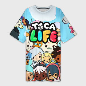 Платье-футболка 3D с принтом Toca LIFE персонажи в Тюмени,  |  | toca boca | toca life | детская игра | игра | лого | логотип | персонажи | прикоснуться ко рту | тока бока