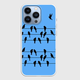Чехол для iPhone 13 Pro с принтом Птицы сидят на проводах в Тюмени,  |  | birds | blue sky | electric | sit | spring | wires | весна | голубое небо | провода | птицы | сидят | электрические