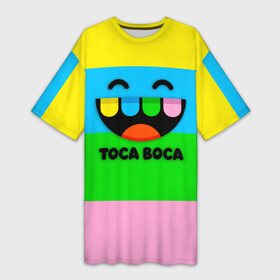 Платье-футболка 3D с принтом Toca Boca Logo  Тока Бока в Тюмени,  |  | logo | toca boca | детская игра | игра | лого | логотип | персонажи | прикоснуться ко рту | тока бока