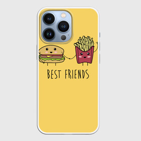 Чехол для iPhone 13 Pro с принтом Hamburger and fries are best friends в Тюмени,  |  | cartoon characters | holding hands | гамбургер | держаться за руки | картошка фри | лучшие друзья | мультяшные герои
